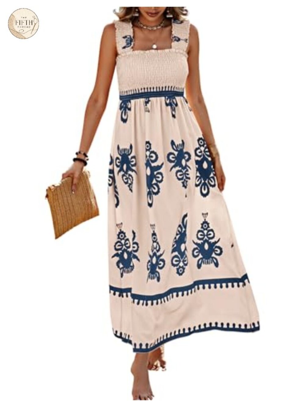 Sleeveless Boho Maxi Dress Tiered Square Neck A-Line Summer